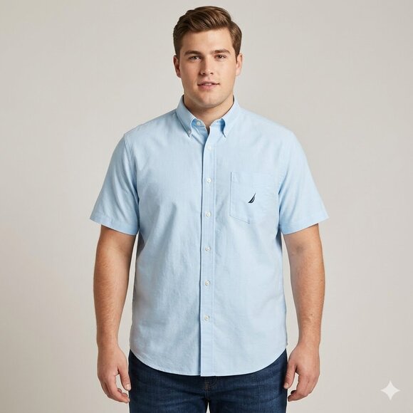Nautica Other - Nautica XL Men's Short Sleeve Button Down Shirt Light Blue Oxford Pocket Logo